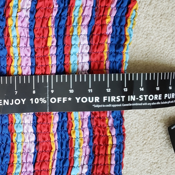 LIBERTY LOVE Off Shoulder Ruched Rainbow Striped Top - Picture 6 of 6